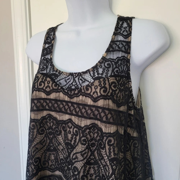 Mystree Sleeveless Dress Black Lace Crochet Tulle Hem Cocktail Party Date Sz S - Picture 2 of 8